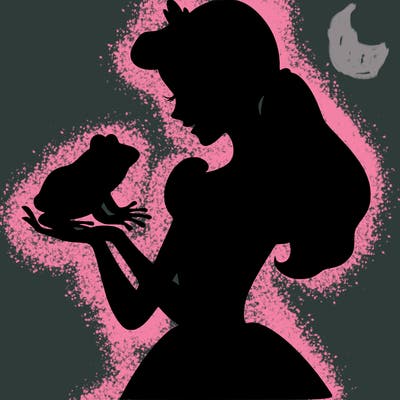 a shadow of a princess holding a frog realistic