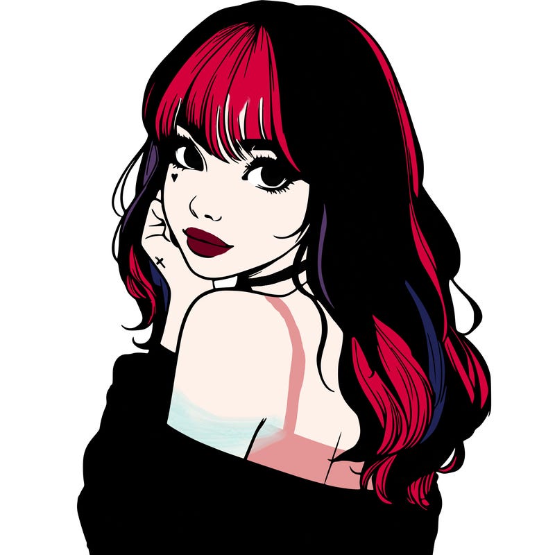 realistic girl with bangs looking over her shoulder