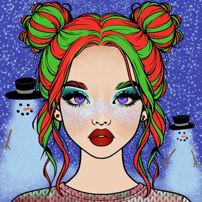 realistic girl with two buns in hair and lips