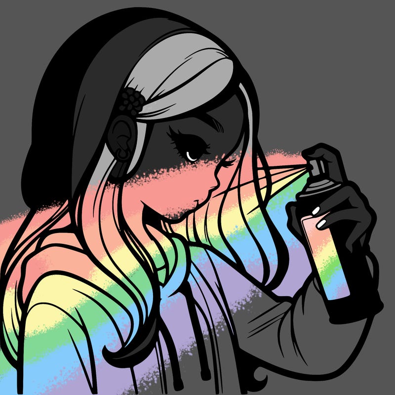 a realistic girl spray painting