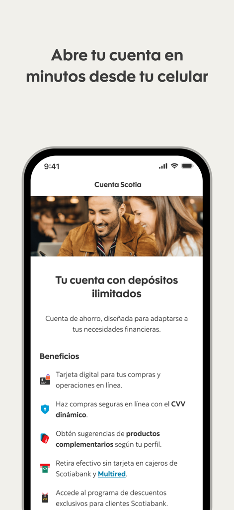 ScotiaMóvil MX - Screenshot of the ScotiaMovil MX app demonstrating the ease of opening a bank account on mobile