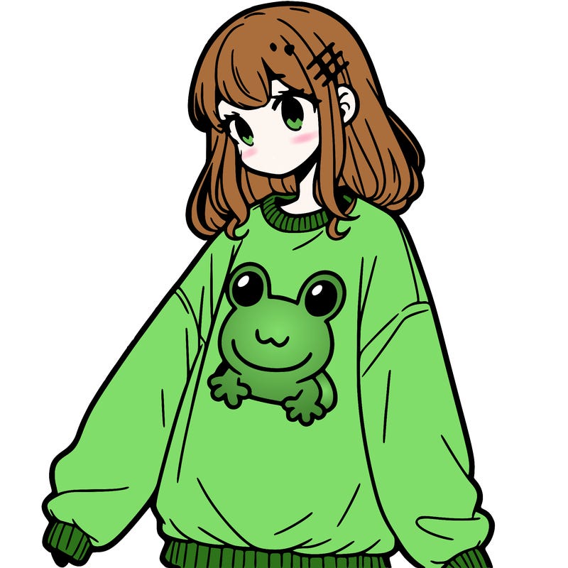 girl wearing frogging sweatshirt