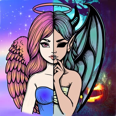 realistic angel half demon