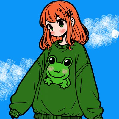girl wearing frogging sweatshirt