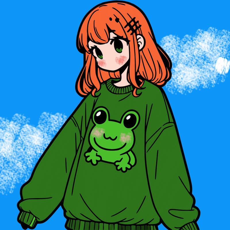 girl wearing frogging sweatshirt
