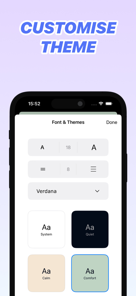 Uncensored AI - InkPal - A mobile screen showing the font and theme customization options for the InkPal app including font size and color presets