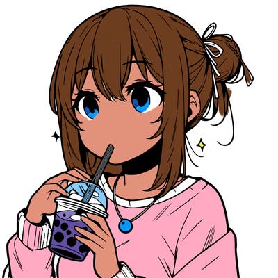 manga character drinking boba
