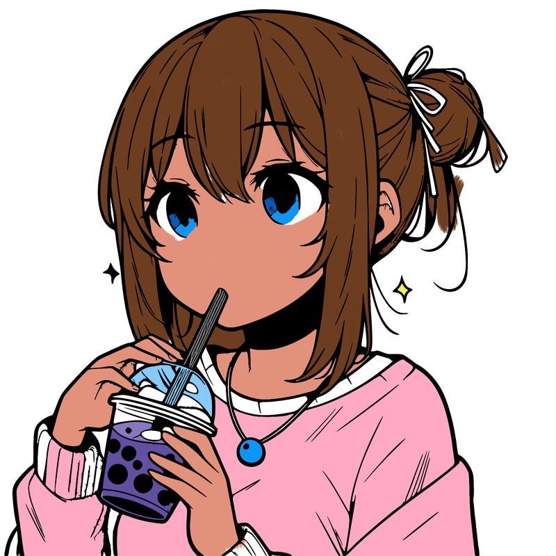 manga character drinking boba