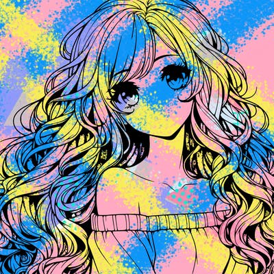 realistic, anime girl with really long curly hair