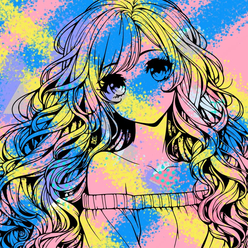 realistic, anime girl with really long curly hair