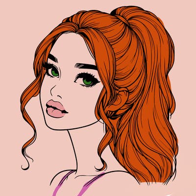 realistic girl with a ponytail on her hair and lips