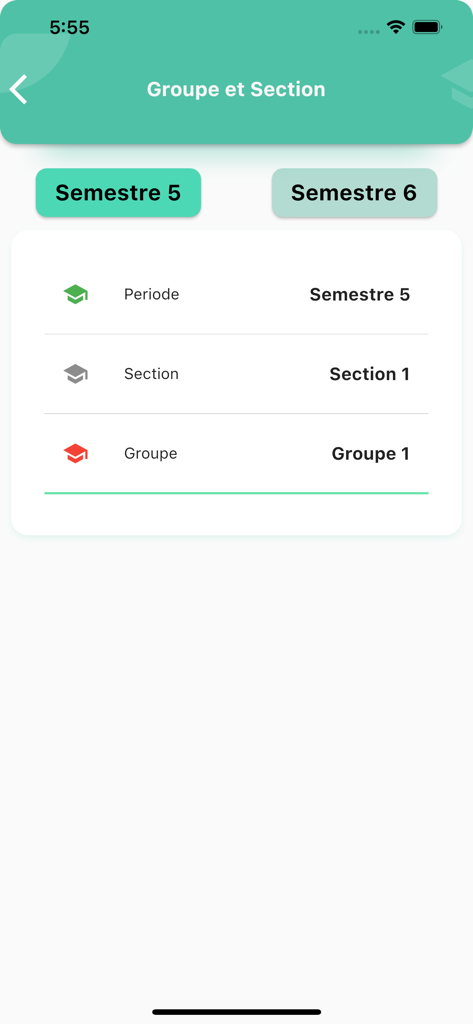 Interface do aplicativo WebEtu PROGRES mostrando detalhes do grupo e seção do aluno para um semestre acadêmico