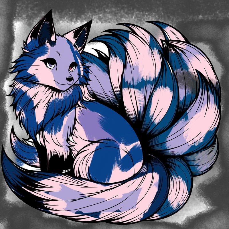 realistic detailed 9 tailed anime fox