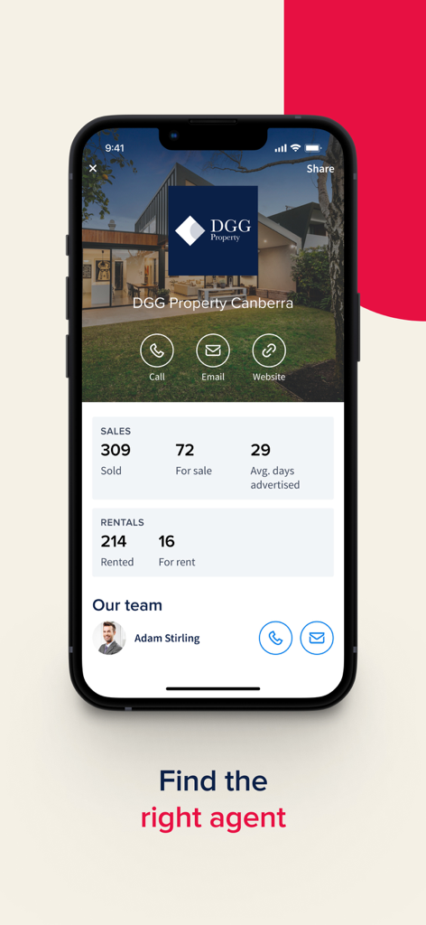 Allhomes Real Estate - Allhomes app agency profile screen showing sales and rental performance statistics