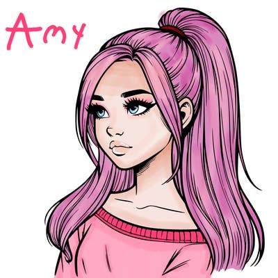 realistic girl with a high ponytail