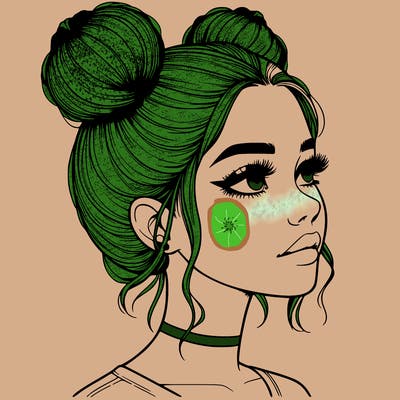 realistic girl with buns on the top of her head