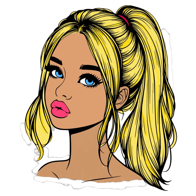 realistic girl with ponytail on her hair and lips