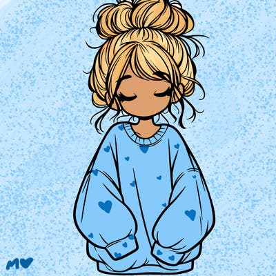 girl with baggy sweatshirt and messy bun