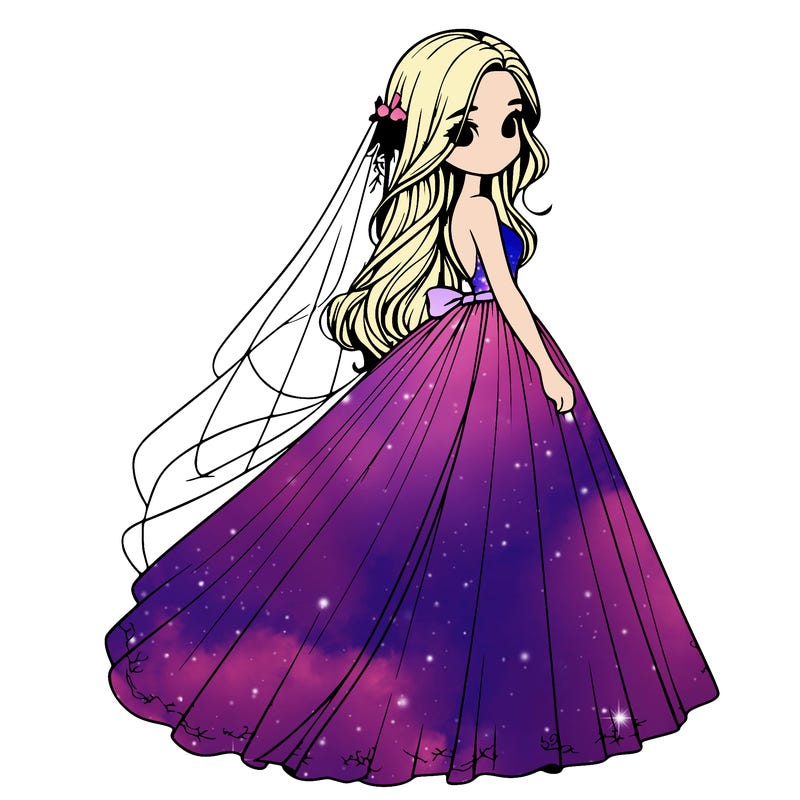 realistic girl in flowing wedding dress