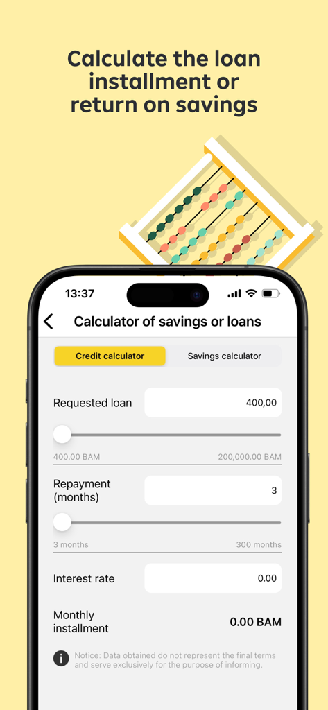 Raiffeisen Mobile Banking - Kredit- und Sparkassenrechner-Bildschirm in der Raiffeisen Mobile Banking App