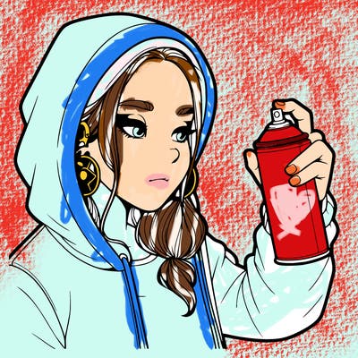 a realistic girl, spray painting