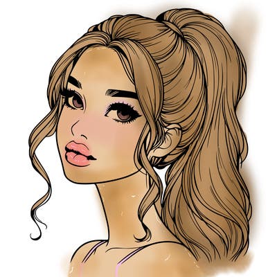 realistic girl with a ponytail on her hair and lips