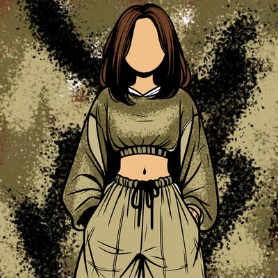 realistic girl faceless with baggy pants and a crop top