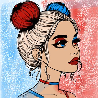 realistic girl with buns on the top of her head