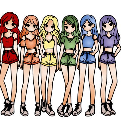 a group of girls wearing crop tops and shorts