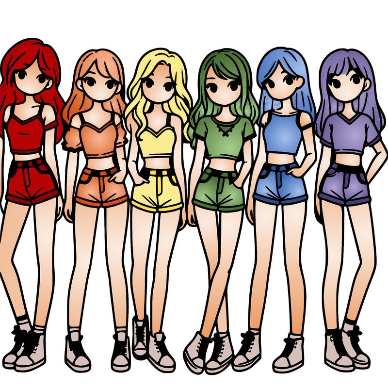a group of girls wearing crop tops and shorts
