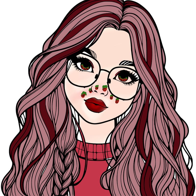 girl with long hair and freckles and glasses realistic