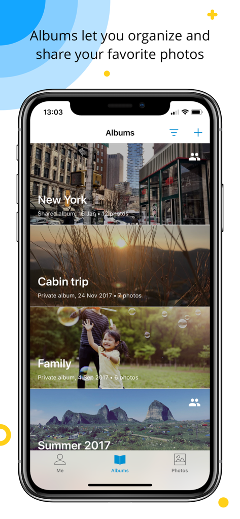 Capture App - Photo Storage - iPhone screen showing organized private and shared photo albums within the Capture app interface.