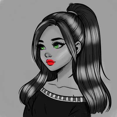 realistic girl with a high ponytail