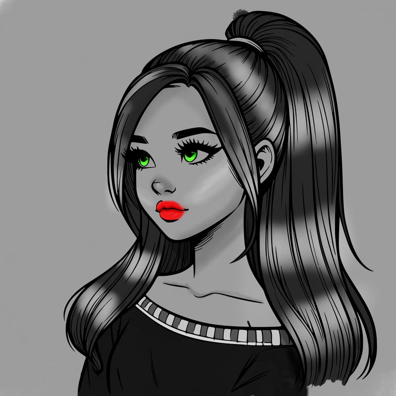 realistic girl with a high ponytail