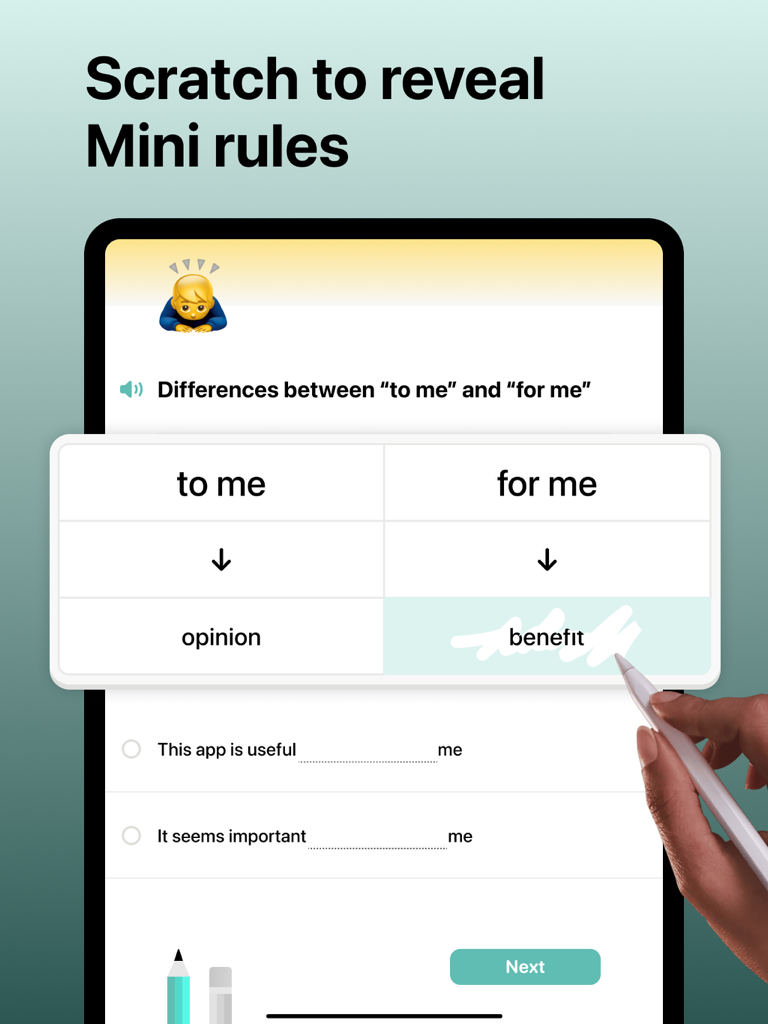 Inkly – Learn English Grammar - Interactive scratch-to-reveal grammar lesson on iPad using an Apple Pencil