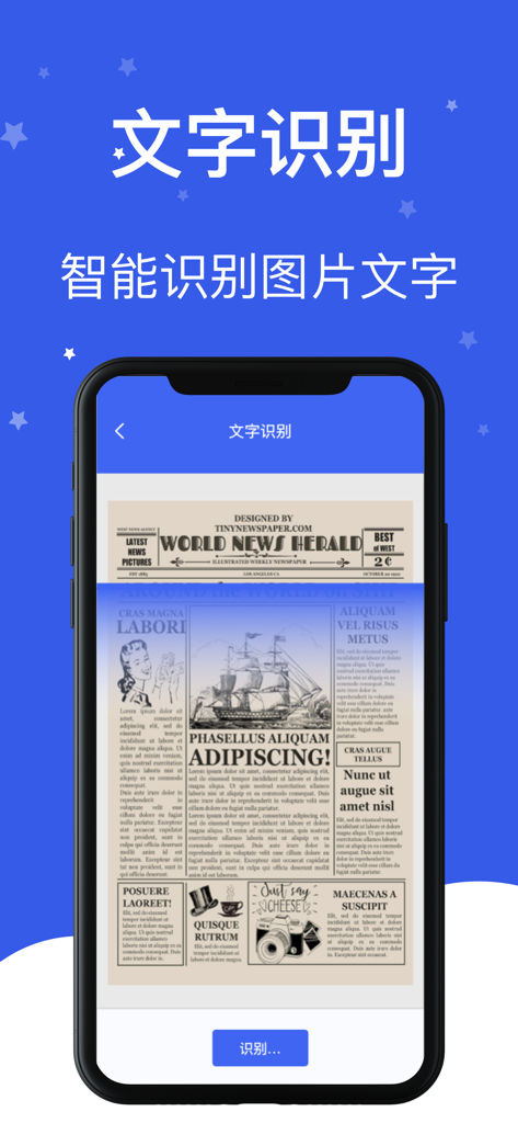 Interface de smartphone mostrando o recurso inteligente de reconhecimento de texto OCR digitalizando um documento