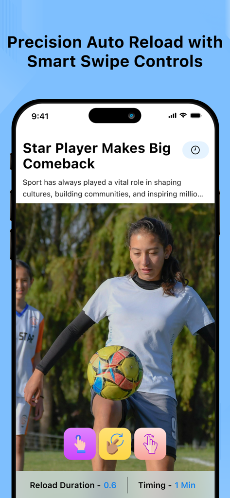 Auto Clicker - Automatic tap· - Precision auto reload and smart swipe controls interface of the Auto Clicker app
