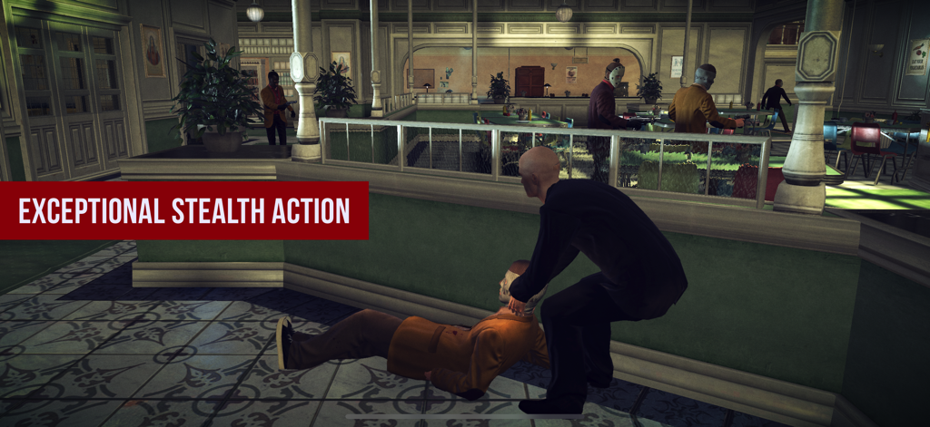 Hitman: Absolution - Agent 47 dragging a body to hide it in a crowded building during a stealth mission in Hitman Absolution.