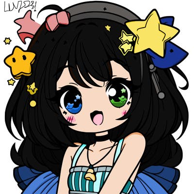 cute anime girl with star accessories