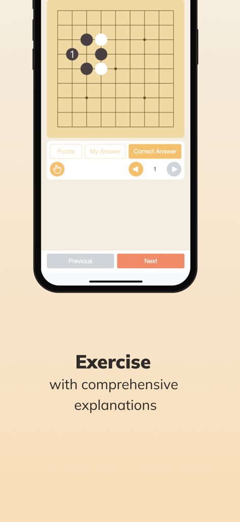 HJJ GO - One-stop Learning App - HJJ GO mobile app screen showing a Go game exercise with a board and solution options