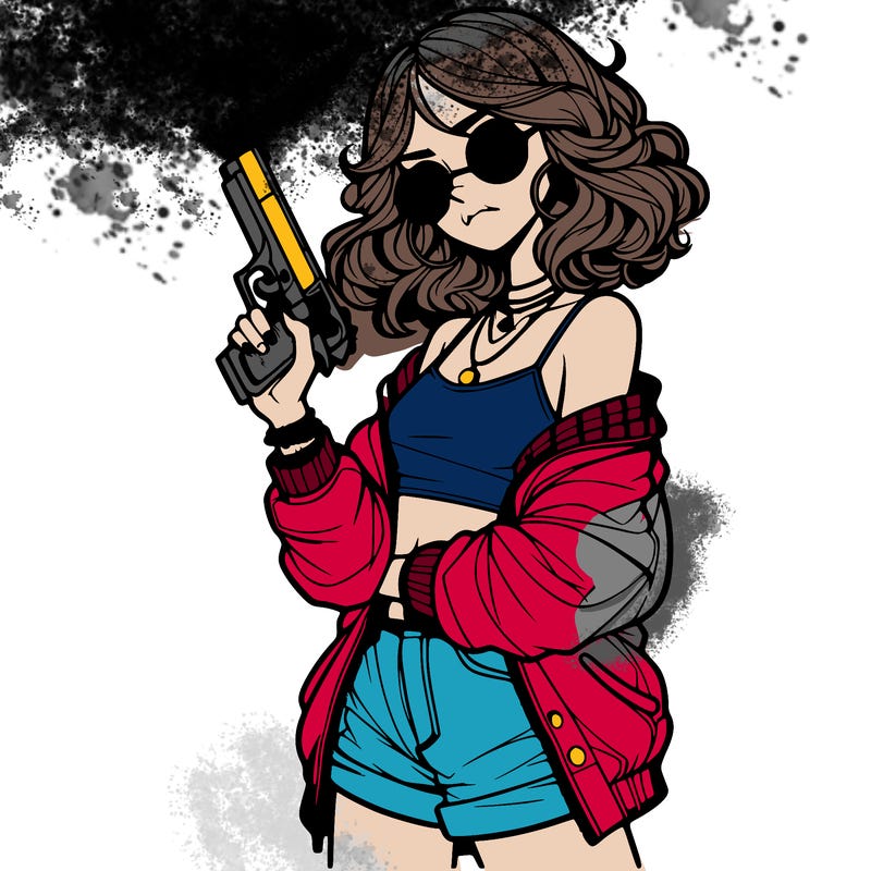 stylish teenage girl with gun