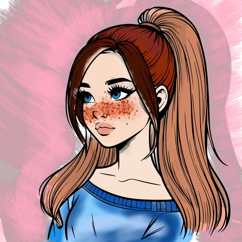 realistic girl with a high ponytail
