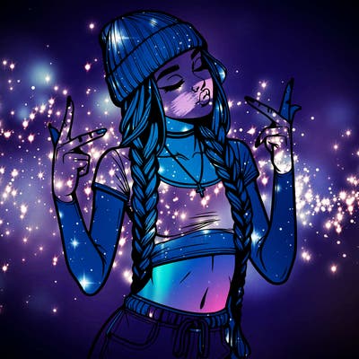 realistic teenage girl with braids and a beanie and crop top doing 🫶🏼