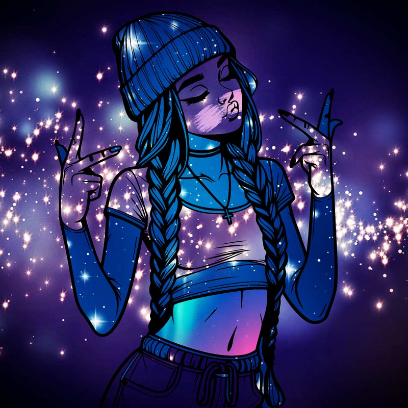 realistic teenage girl with braids and a beanie and crop top doing 🫶🏼