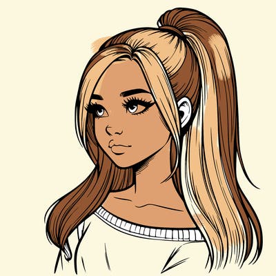 realistic girl with a high ponytail