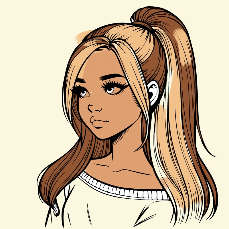 realistic girl with a high ponytail