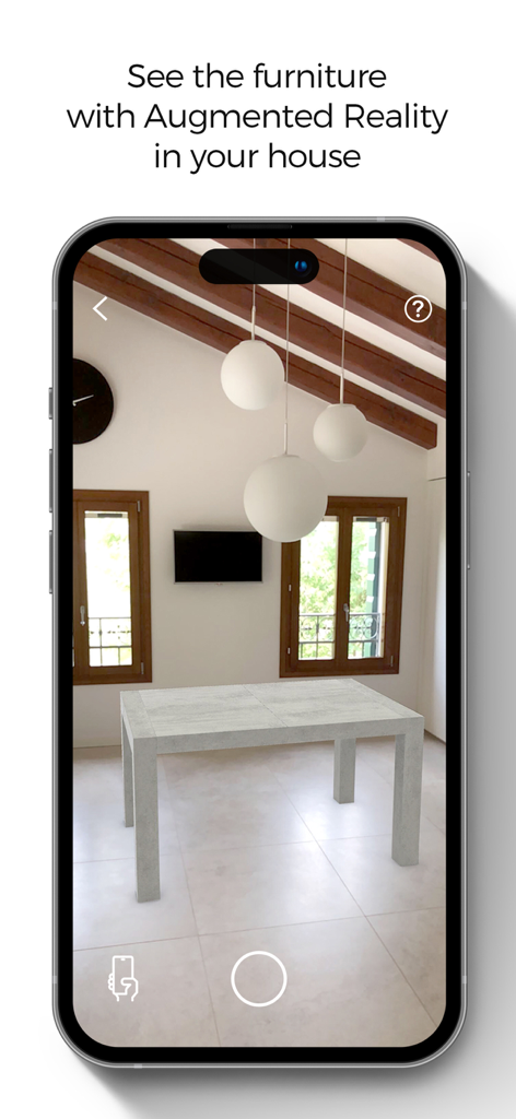 Mobili Fiver - L'app Mobili Fiver visualizza un moderno tavolo da pranzo grigio in una stanza reale utilizzando la realtà aumentata