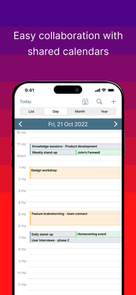 Ivanti Email+ - Smartphone screenshot of Ivanti Email plus showing a shared work calendar with various scheduled business meetings