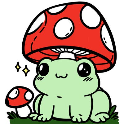 a cute frog with a mushroom hat