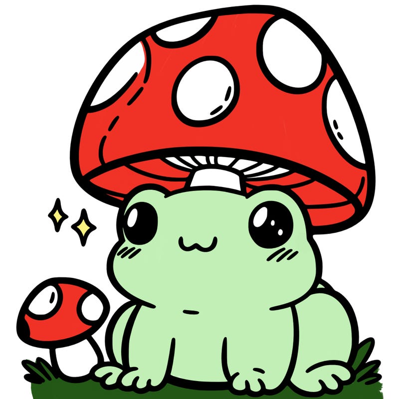a cute frog with a mushroom hat